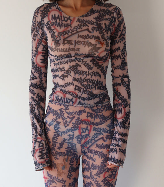 Long-sleeved mesh top